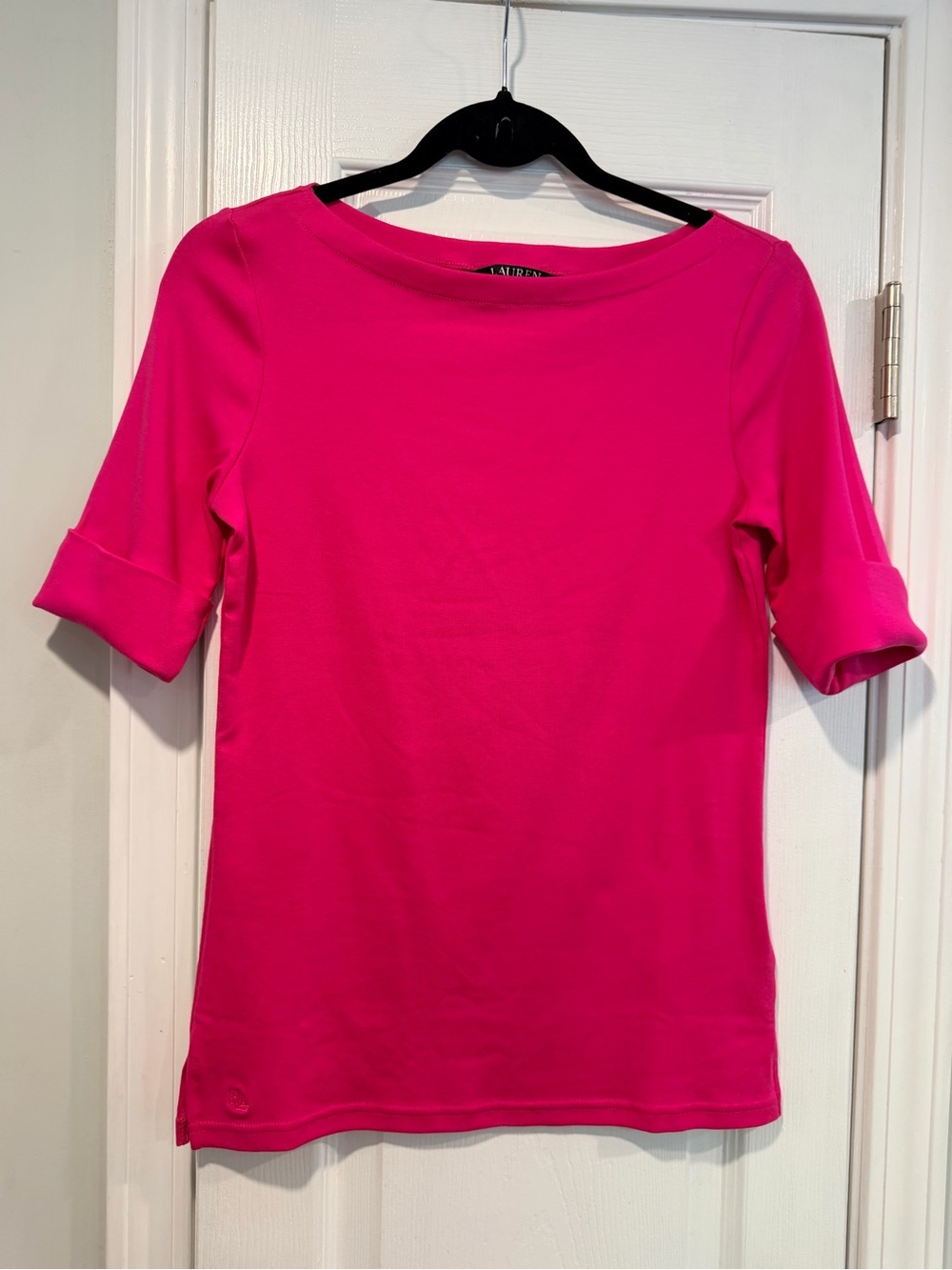 NWOT LRL Lauren Ralph Lauren Size S Pink Boat Neck Cuffed Sleeve Top Cotton